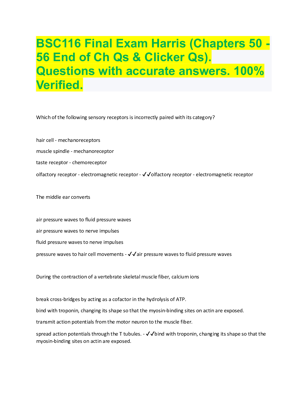 Preview image for BSC116 Final Exam Harris (Chapters 50 - 56 End of Ch Qs & Clicker Qs). Questions with accurate answers. 100% Verified.